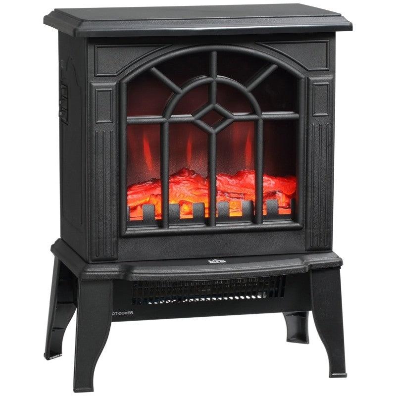 Black Electric Fireplace Heater with Realistic Log Flame LED - PRHOMZ