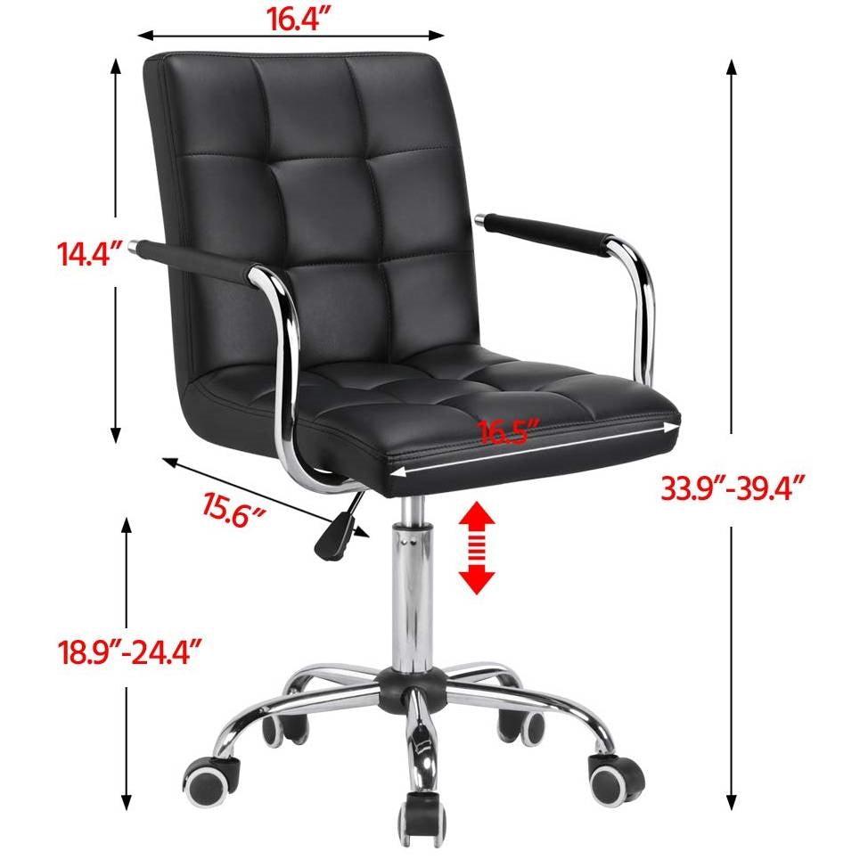 Modern Mid-Back Black Faux Leather Office Chair with Removable Arms - PRHOMZ