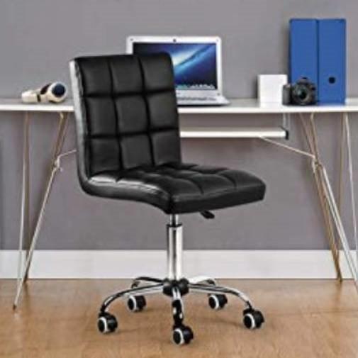 Modern Mid-Back Black Faux Leather Office Chair with Removable Arms - PRHOMZ