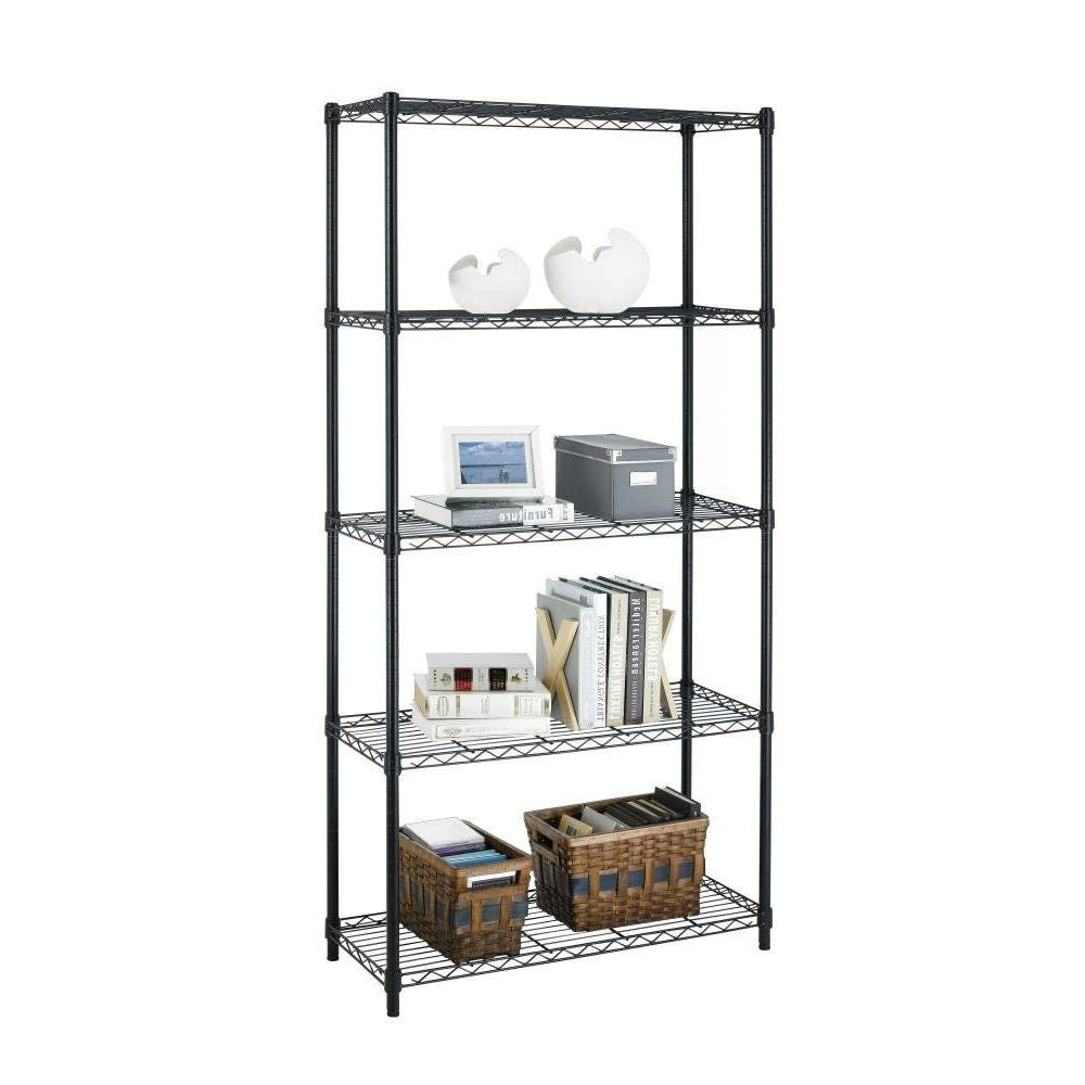 Black Metal 5-Shelf Heavy Duty Shelving Unit Storage Rack-1