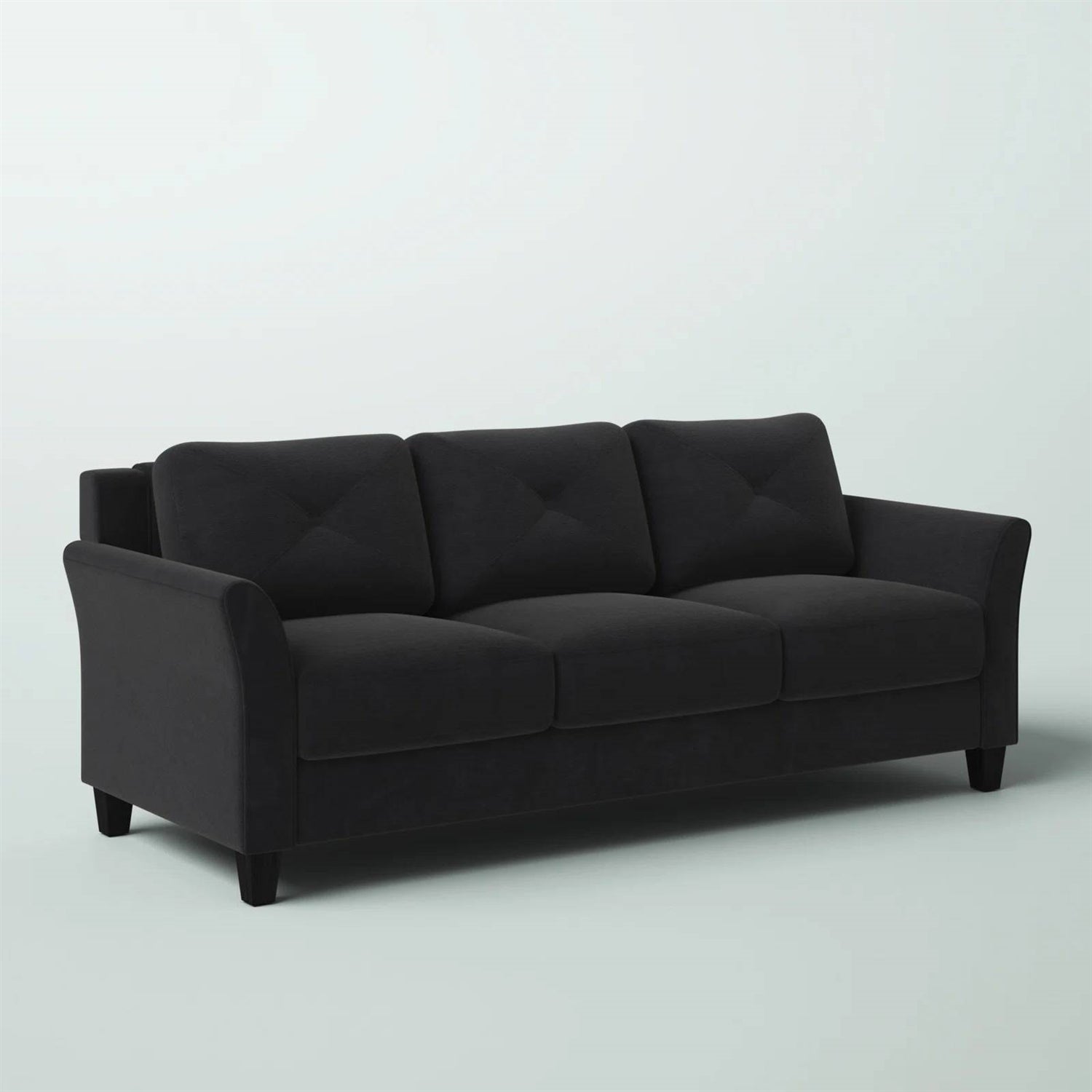 Modern 3-Seater Black Microfiber Upholstered Sofa-1
