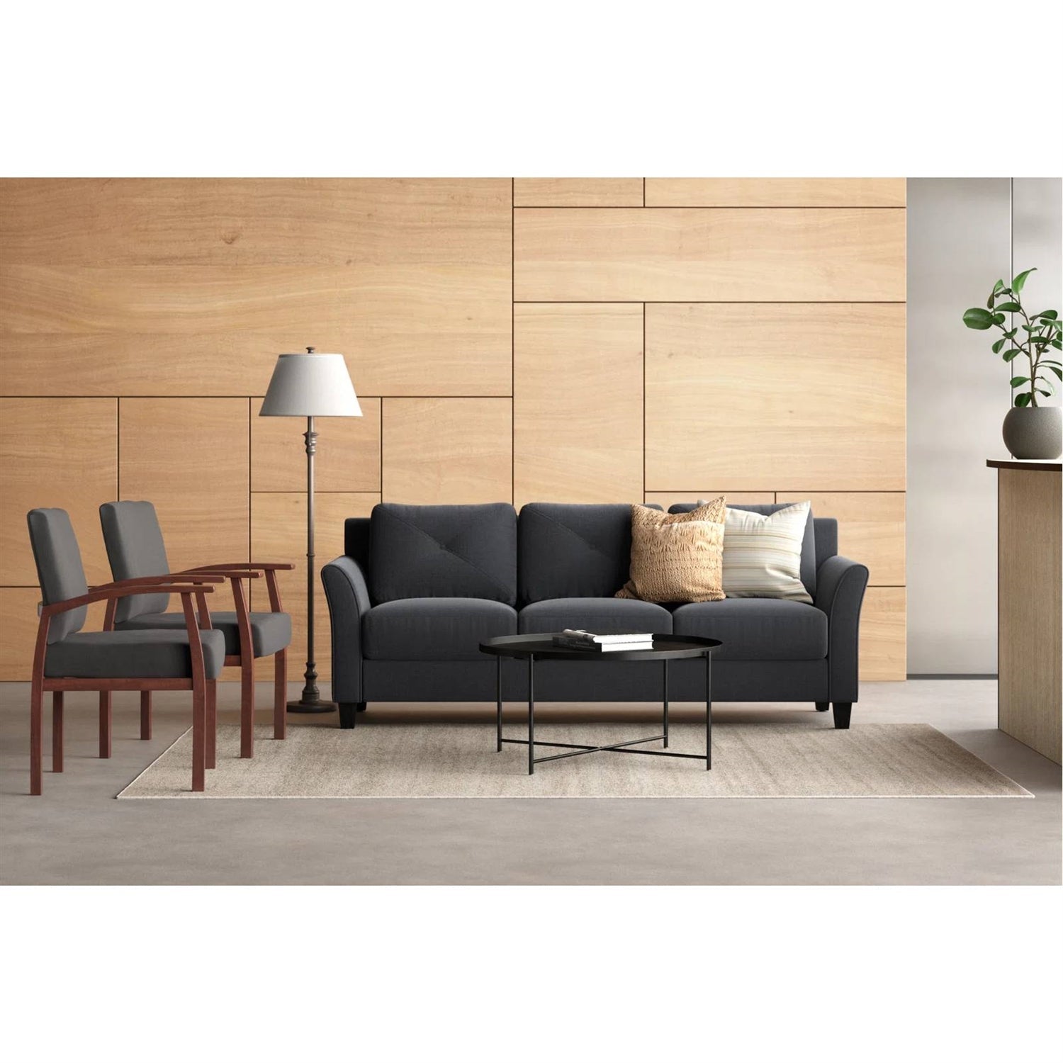 Modern 3-Seater Black Microfiber Upholstered Sofa-4