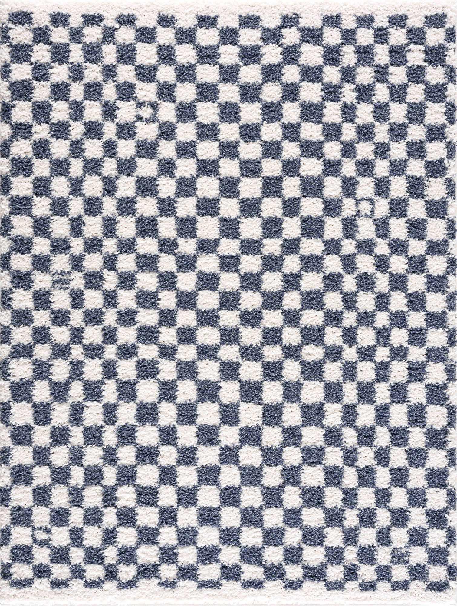Kieu Blue & White Checkered Area Rug - PRHOMZ