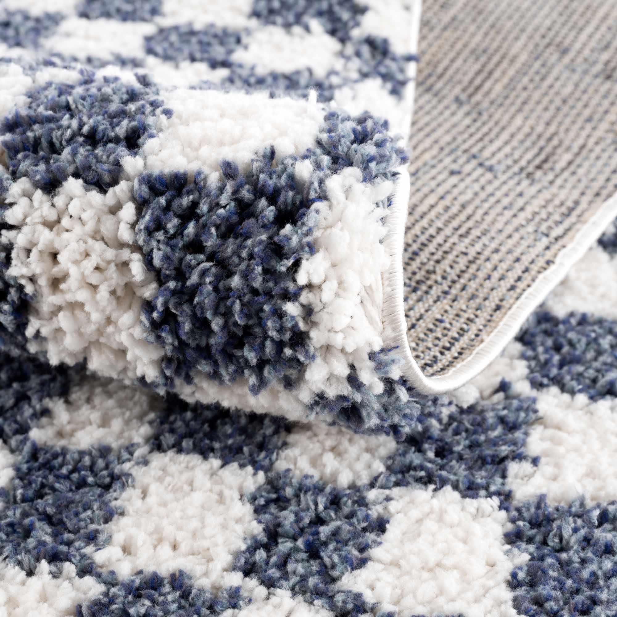 Kieu Blue & White Checkered Area Rug - PRHOMZ