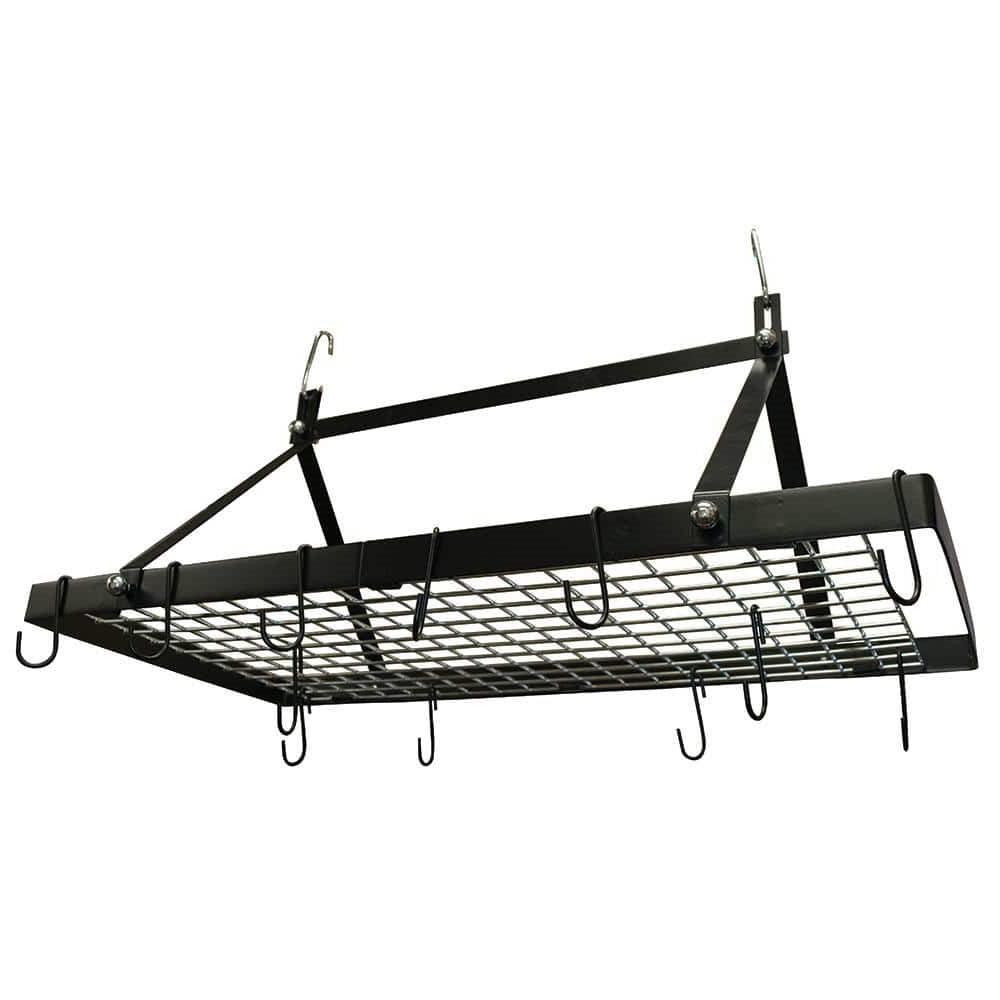 Black Metal Rectangular Pot Rack with 12 Hanging Hooks - Holds up to 40 lbs. - PRHOMZ