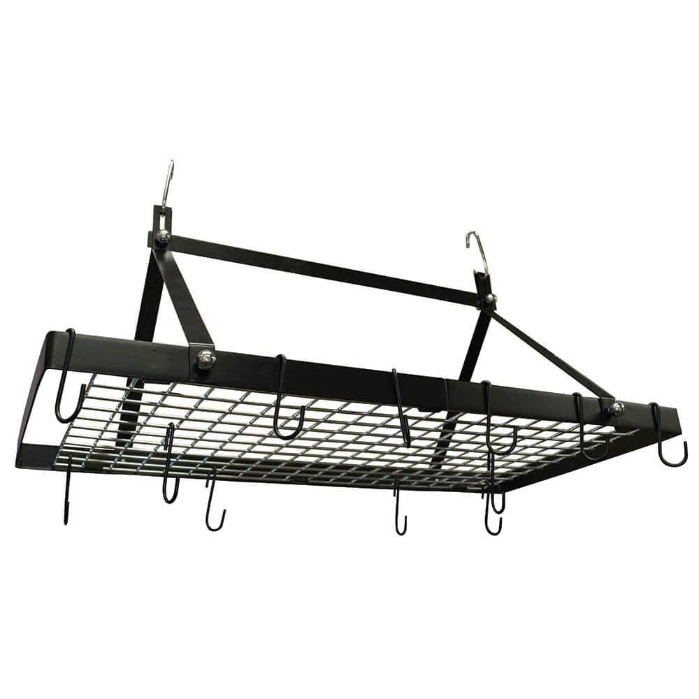 Black Metal Rectangular Pot Rack with 12 Hanging Hooks - Holds up to 40 lbs. - PRHOMZ