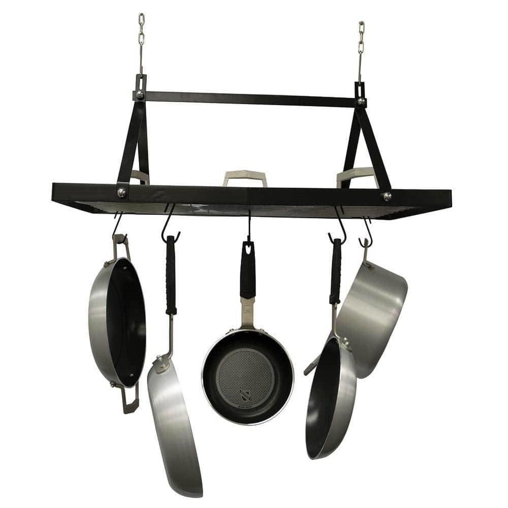 Black Metal Rectangular Pot Rack with 12 Hanging Hooks - Holds up to 40 lbs. - PRHOMZ