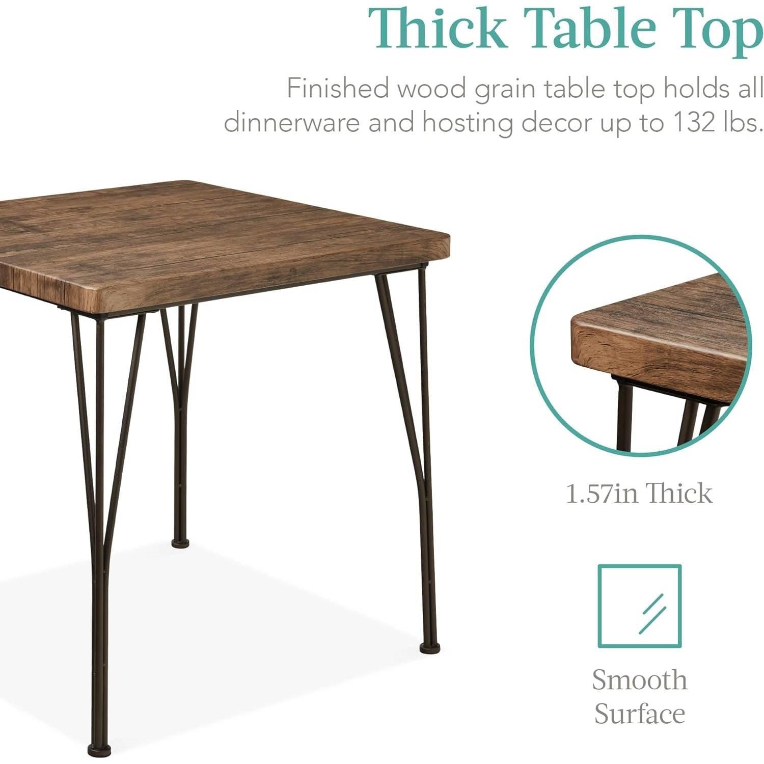 3-Piece Black Metal Frame Dining Set with Dark Brown Wood Top Table and 2 Chairs - PRHOMZ