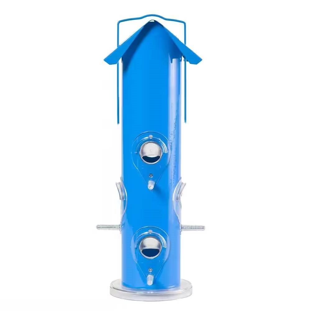 Outdoor Patio Garden 6-Perch Metal Tube Bird Feeder in Blue - PRHOMZ