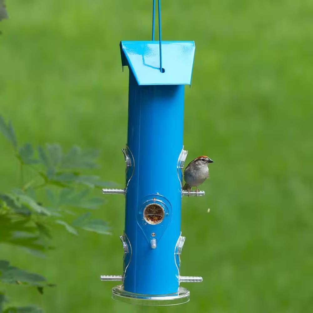 Outdoor Patio Garden 6-Perch Metal Tube Bird Feeder in Blue - PRHOMZ