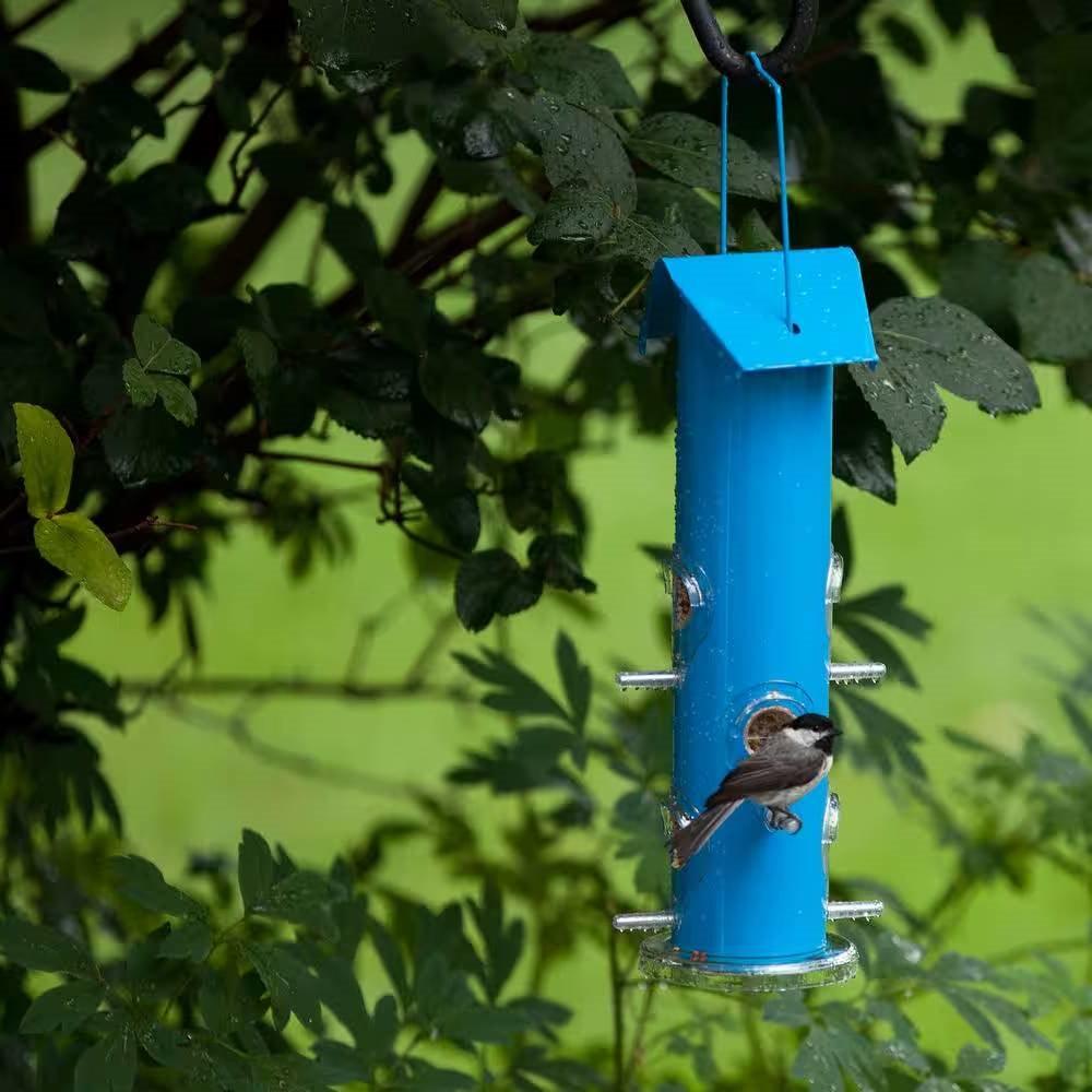 Outdoor Patio Garden 6-Perch Metal Tube Bird Feeder in Blue - PRHOMZ