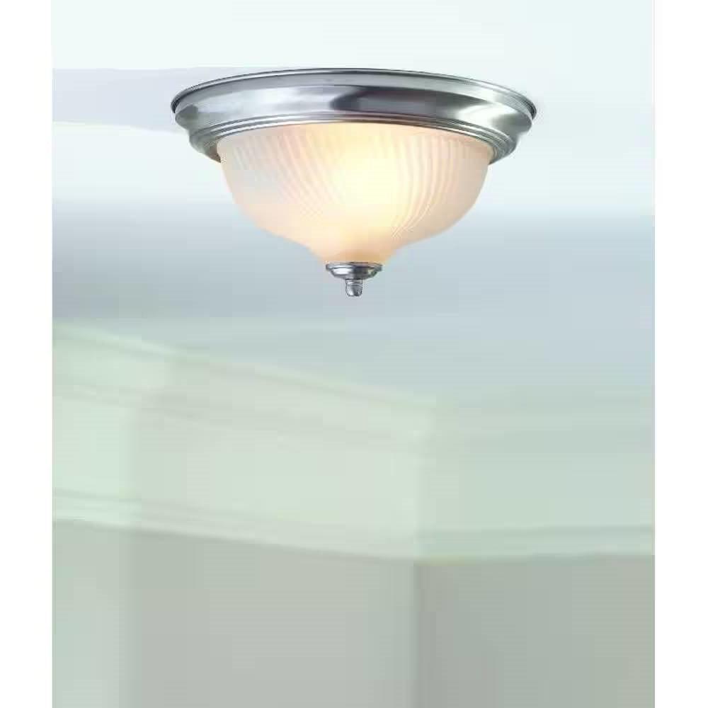 Round 11-inch Brushed Nickel Flush Mount Ceiling Light with Frosted Glass Shade - PRHOMZ