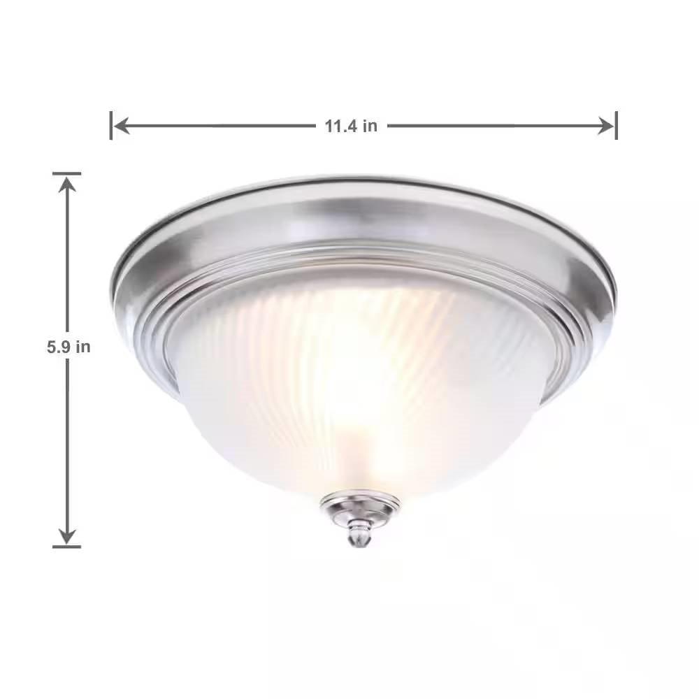 Round 11-inch Brushed Nickel Flush Mount Ceiling Light with Frosted Glass Shade - PRHOMZ