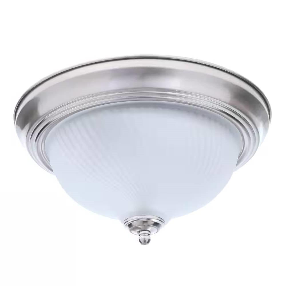 Round 11-inch Brushed Nickel Flush Mount Ceiling Light with Frosted Glass Shade - PRHOMZ