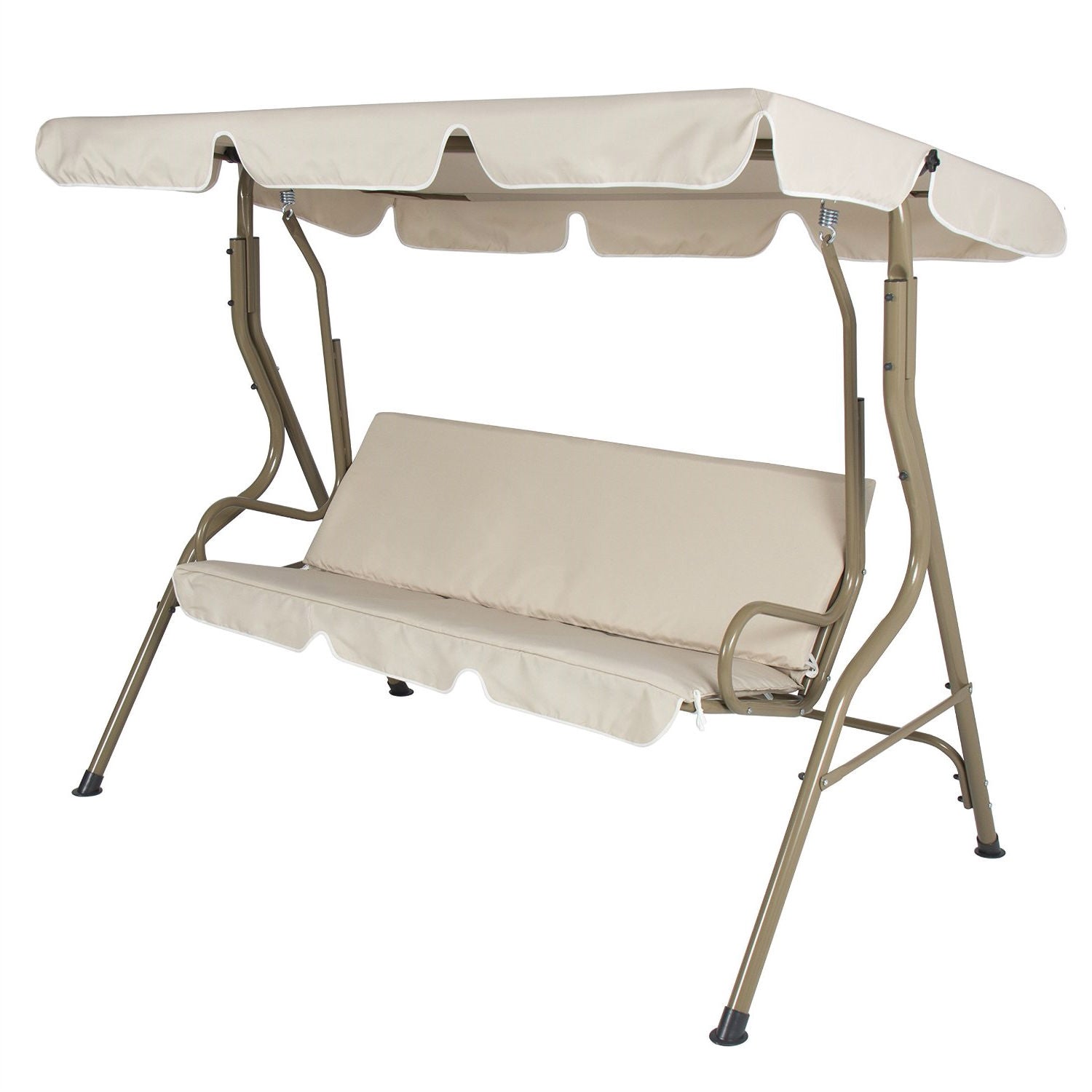 Outdoor Porch Swing Patio Deck Glider with Canopy in Beige-1