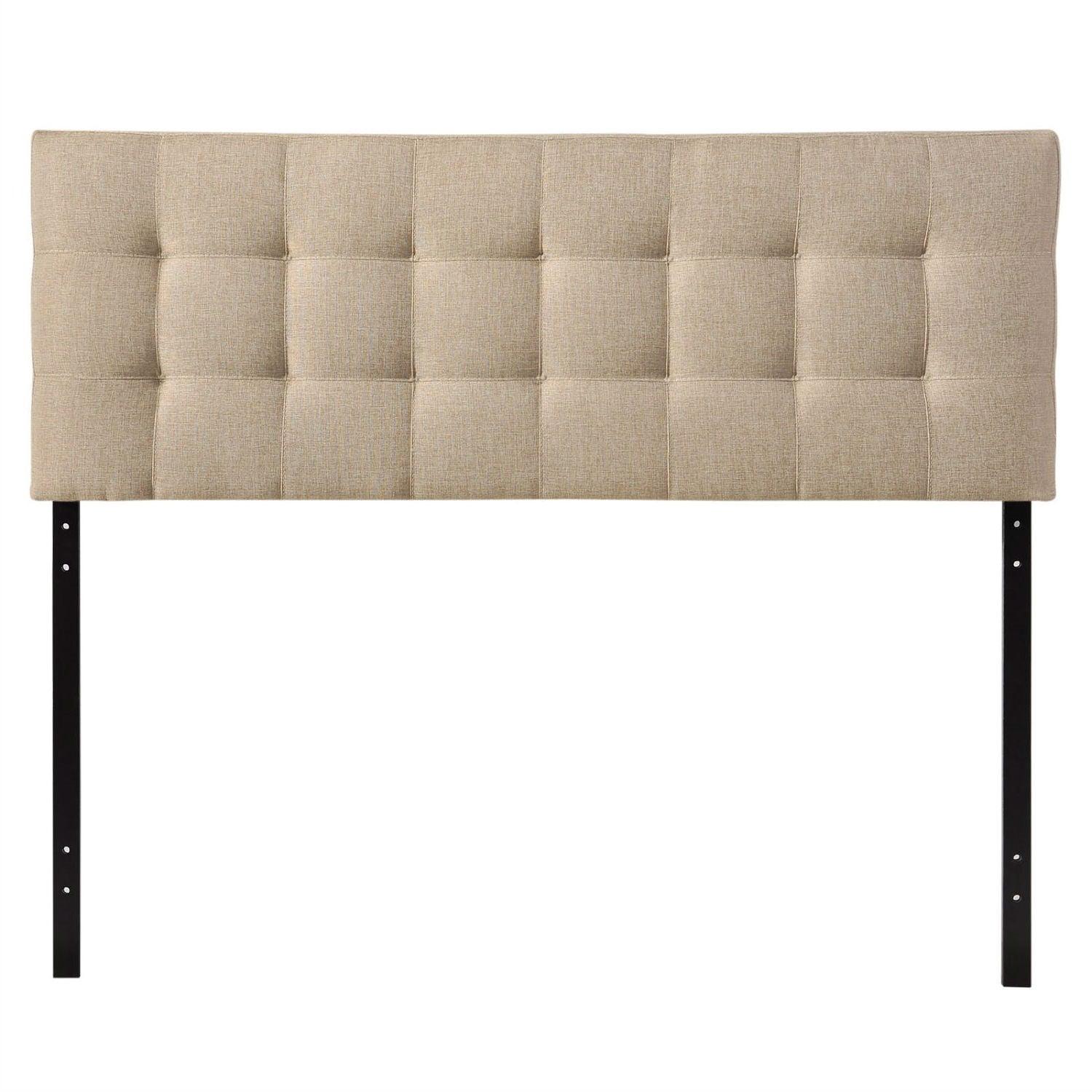 King size Beige Fabric Upholstered Headboard with Modern Tufting - PRHOMZ