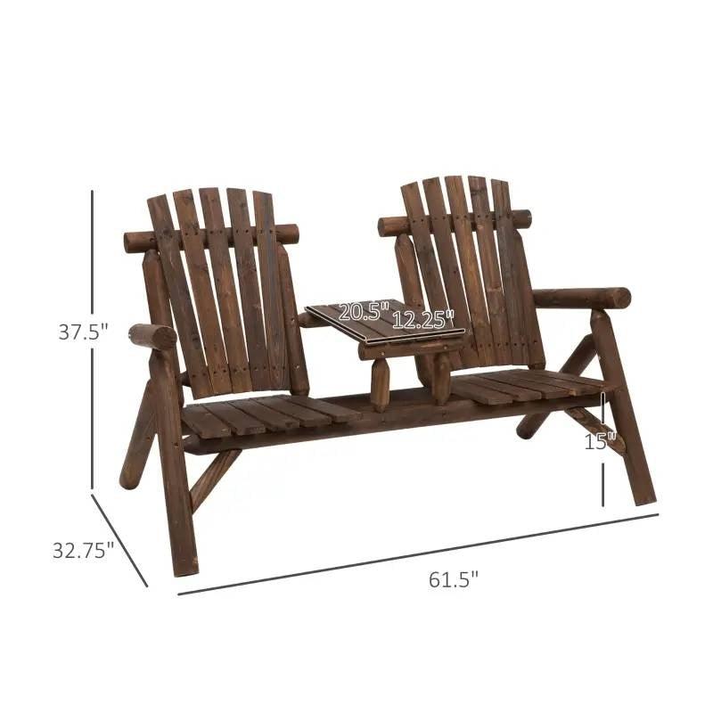 Adirondack Patio 2 Chair Lounger with Center Coffee Table Brown - PRHOMZ