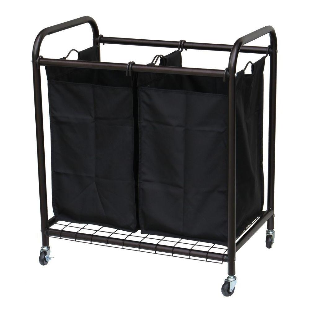 Bronze Laundry Hamper Cart with 2 Black Sorter Bags - PRHOMZ