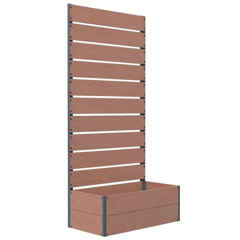 Raised Garden Bed Planter with Slatted Fence Trellis in Brown Wood Finish - PRHOMZ