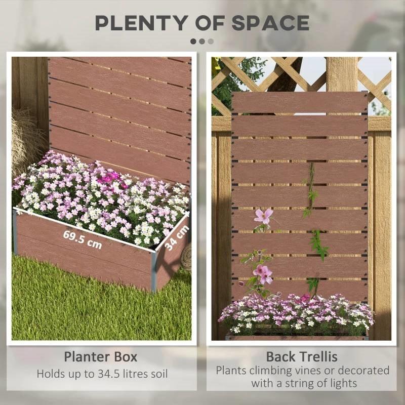 Raised Garden Bed Planter with Slatted Fence Trellis in Brown Wood Finish - PRHOMZ