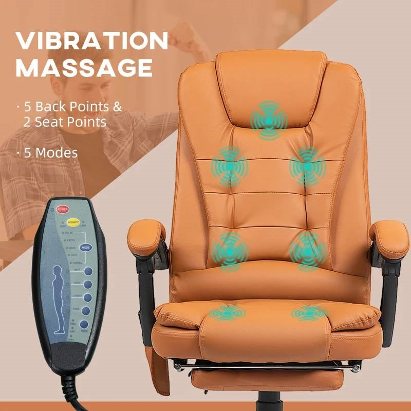Brown 7 Mode Vibrating High Back Executive Massage Adjustable Office Chair-2