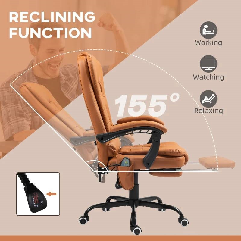 Brown 7 Mode Vibrating High Back Executive Massage Adjustable Office Chair-3
