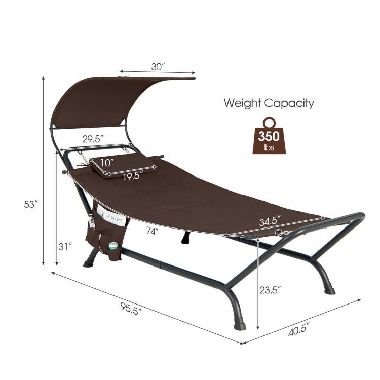 Brown Polyester Chaise Lounge Chair Hammock with Canopy and Storage Bag-3