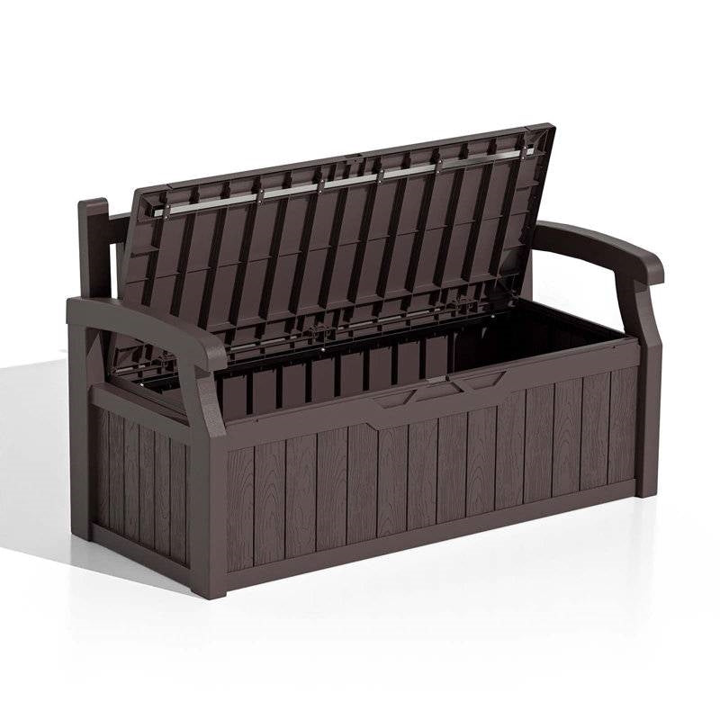 Heavy Duty Brown Plastic Outdoor Storage Garden Bench Patio Deck Box-1