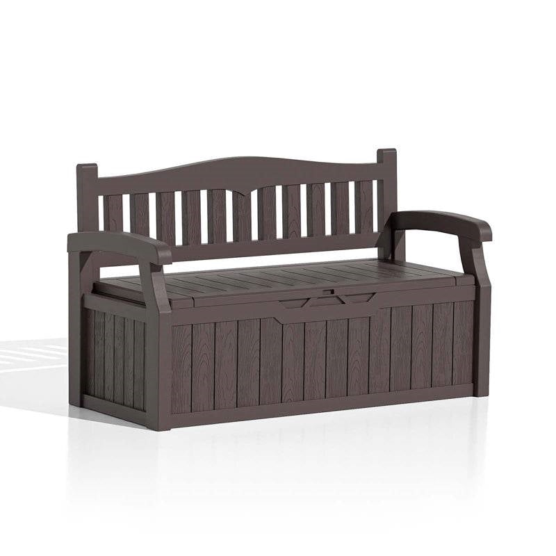 Heavy Duty Brown Plastic Outdoor Storage Garden Bench Patio Deck Box-4