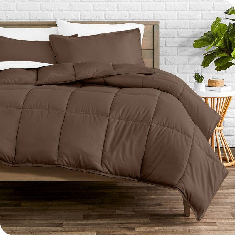 Queen size 3-Piece Down Alternative Microfiber Comforter Set in Chocolate Brown-0