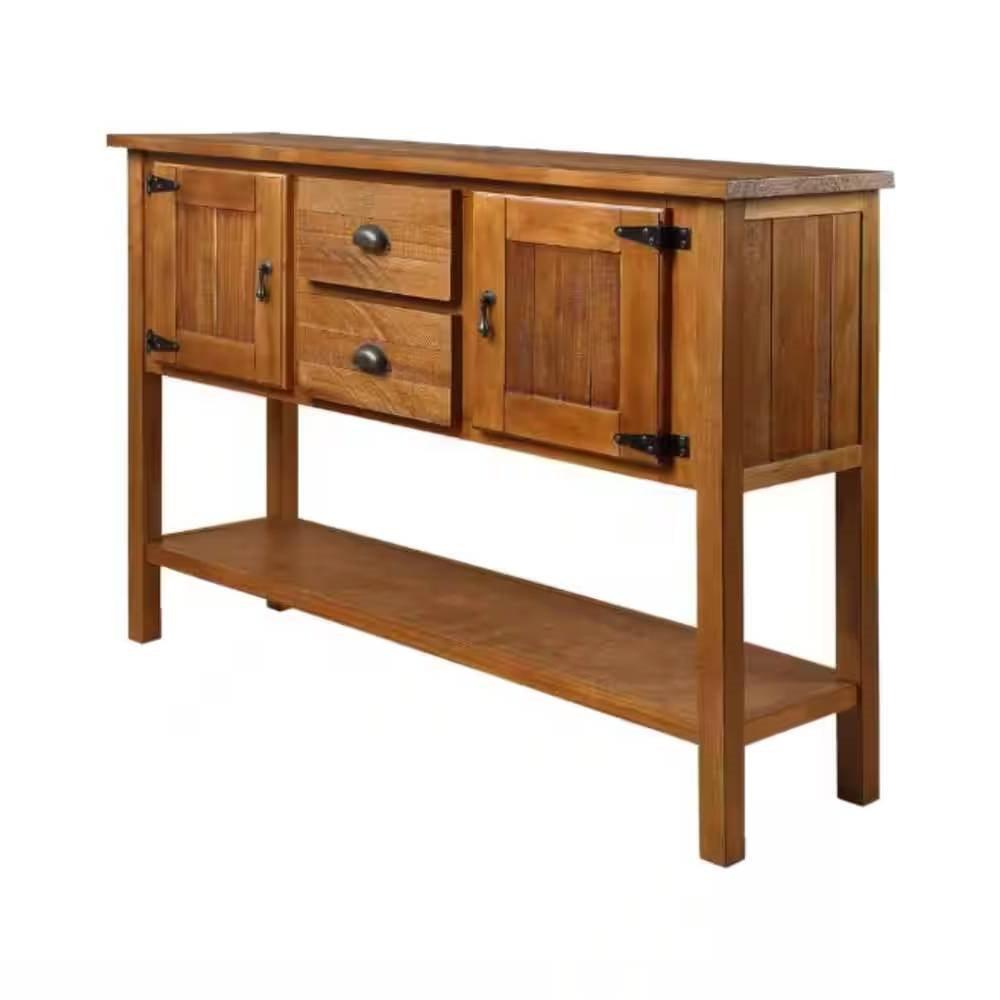 Solid Wood Farmhouse Console Table Buffet Cabinet with Storage Drawers in Brown - PRHOMZ