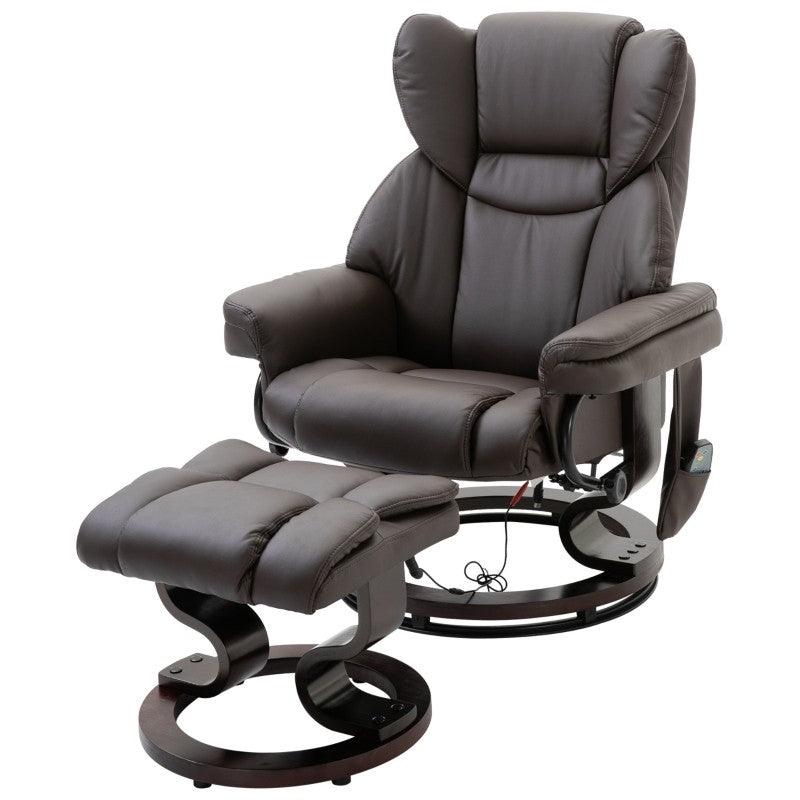 Adjustable Brown Faux Leather Remote Massage Recliner Chair w/ Ottoman - PRHOMZ
