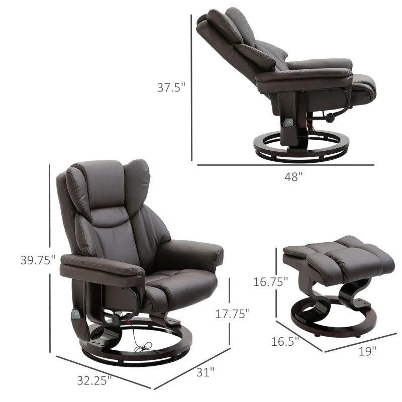 Adjustable Brown Faux Leather Remote Massage Recliner Chair w/ Ottoman - PRHOMZ