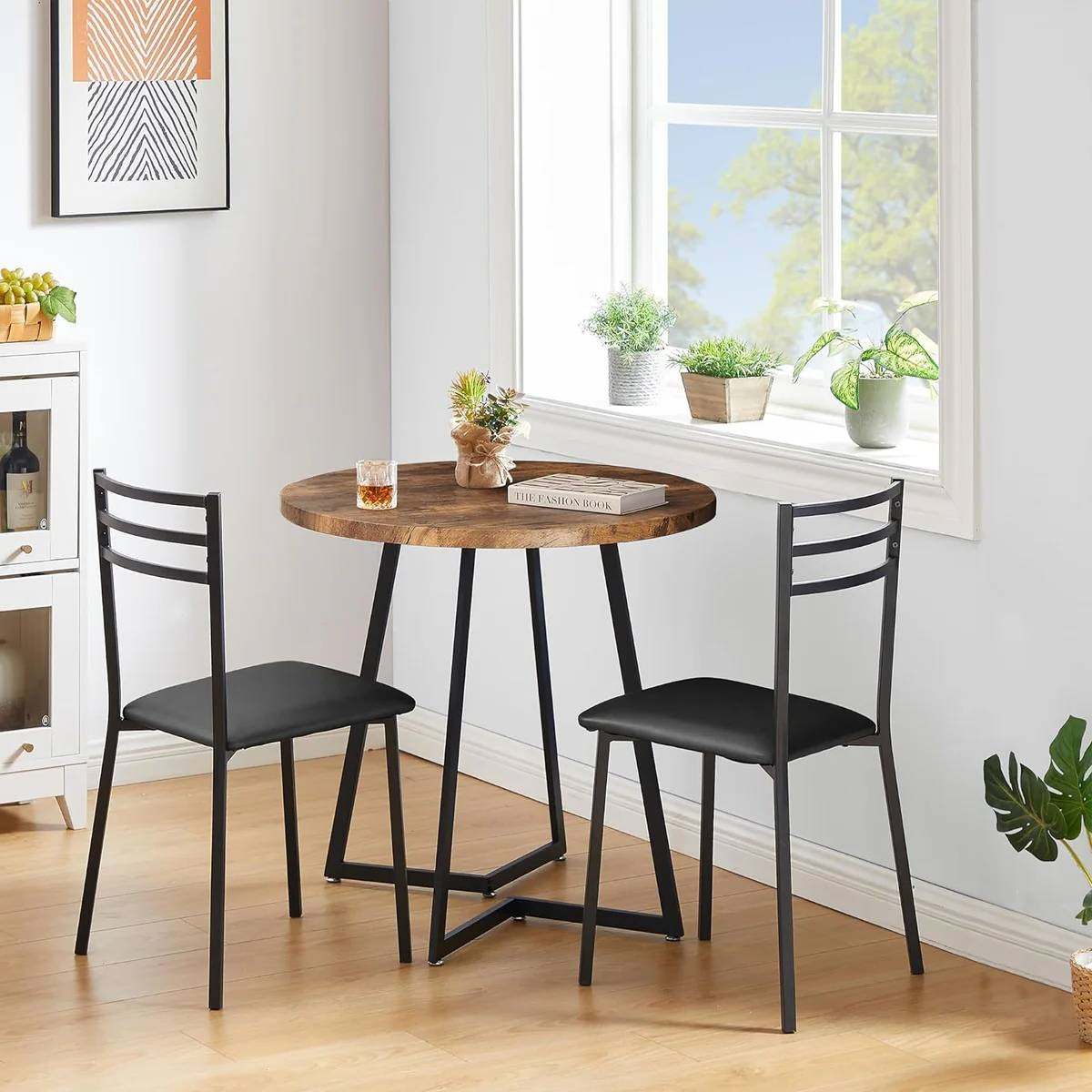 Modern 3-Piece Kitchen Dining Set with Round Wood-Top Table and 2 Chairs-1