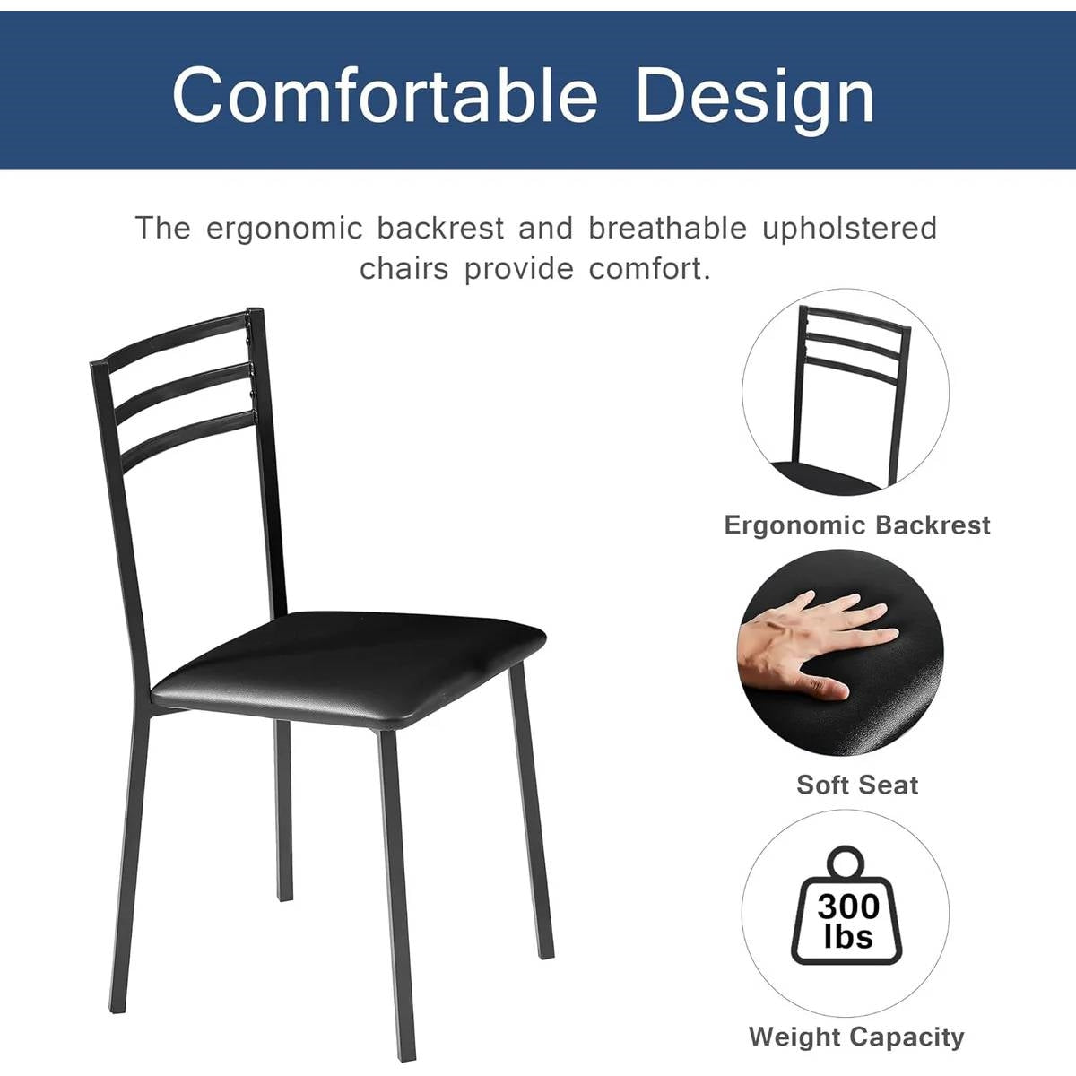 Modern 3-Piece Kitchen Dining Set with Round Wood-Top Table and 2 Chairs-3