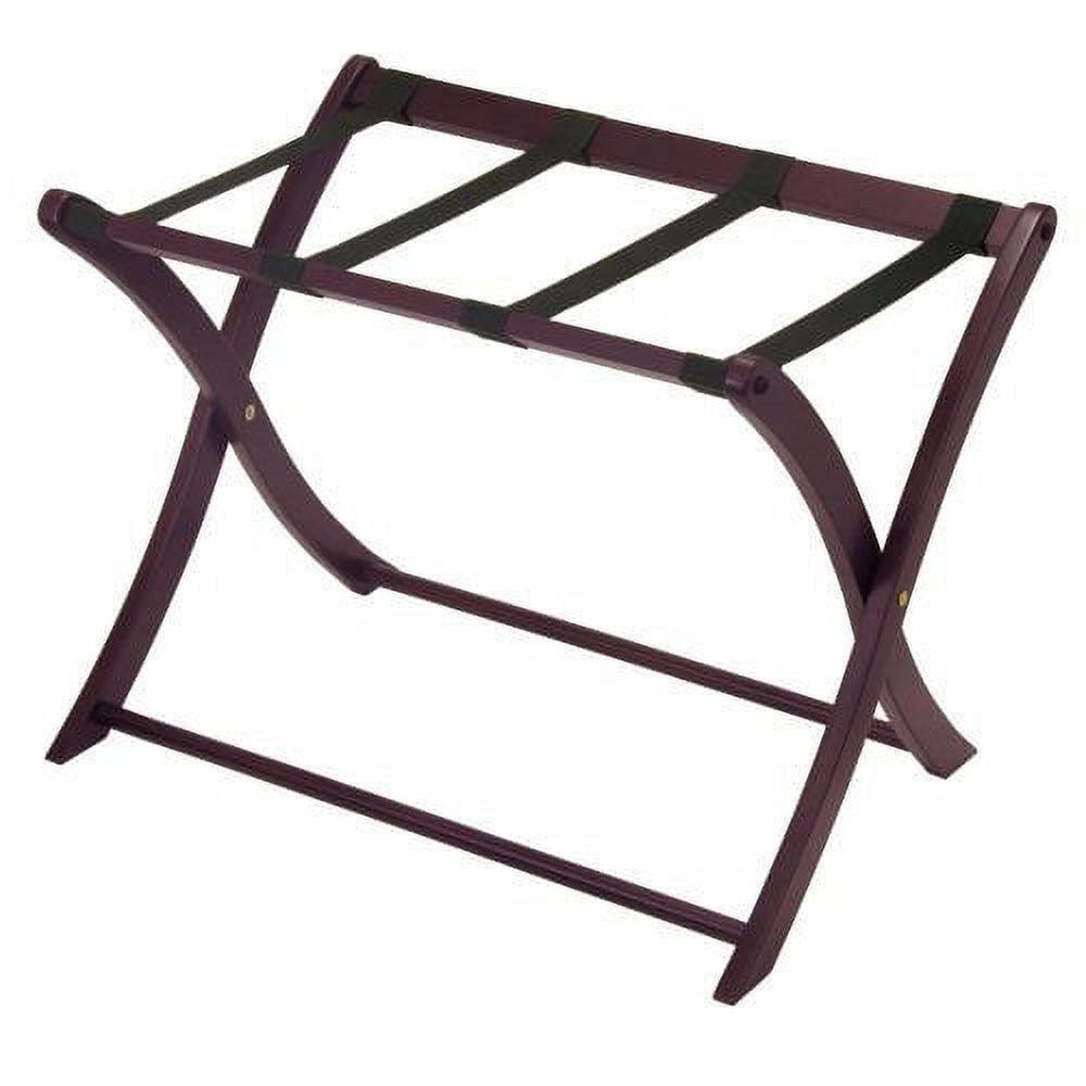 Solid Wood Folding Luggage Rack in Medium Brown Finish with Black Nylon Straps - PRHOMZ