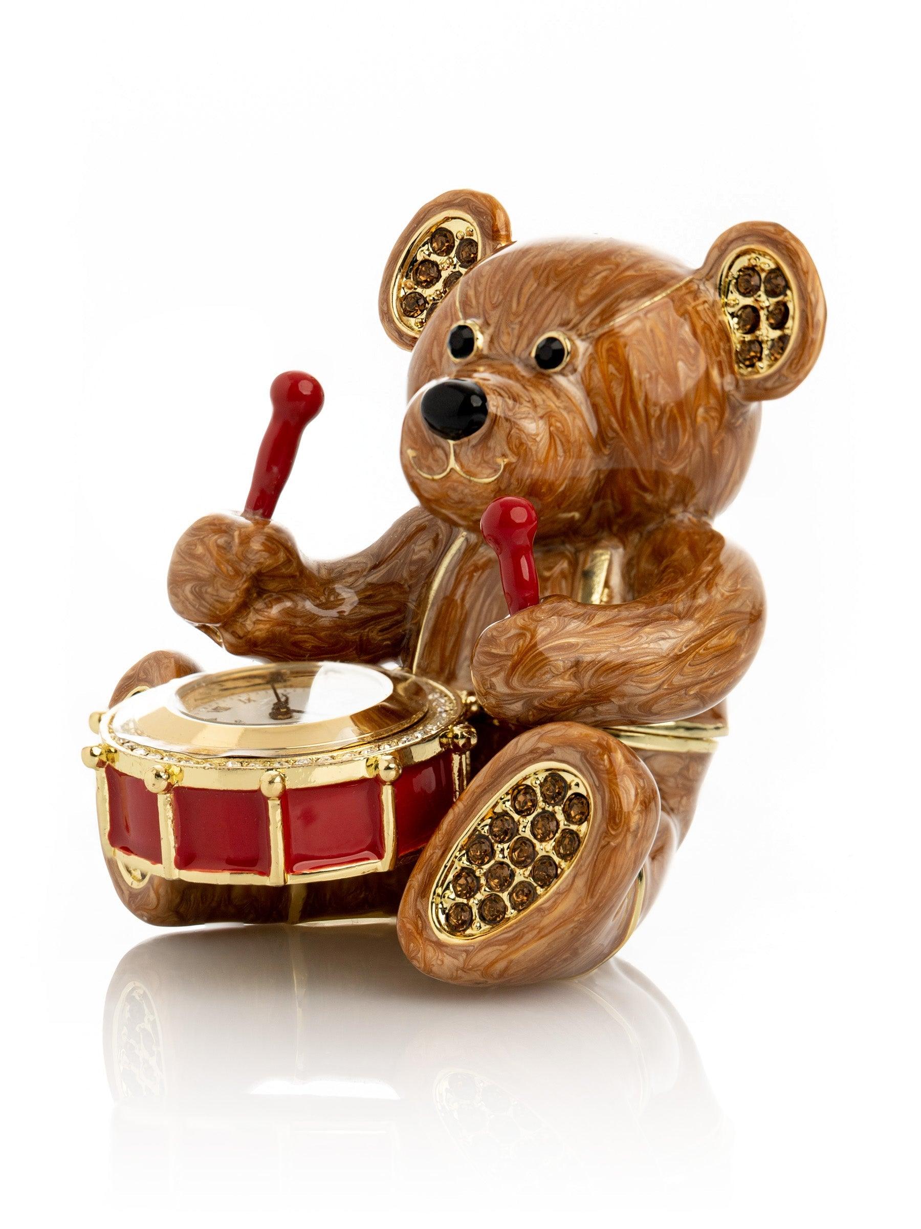 Brown Bear with Clock in a Drum - PRHOMZ