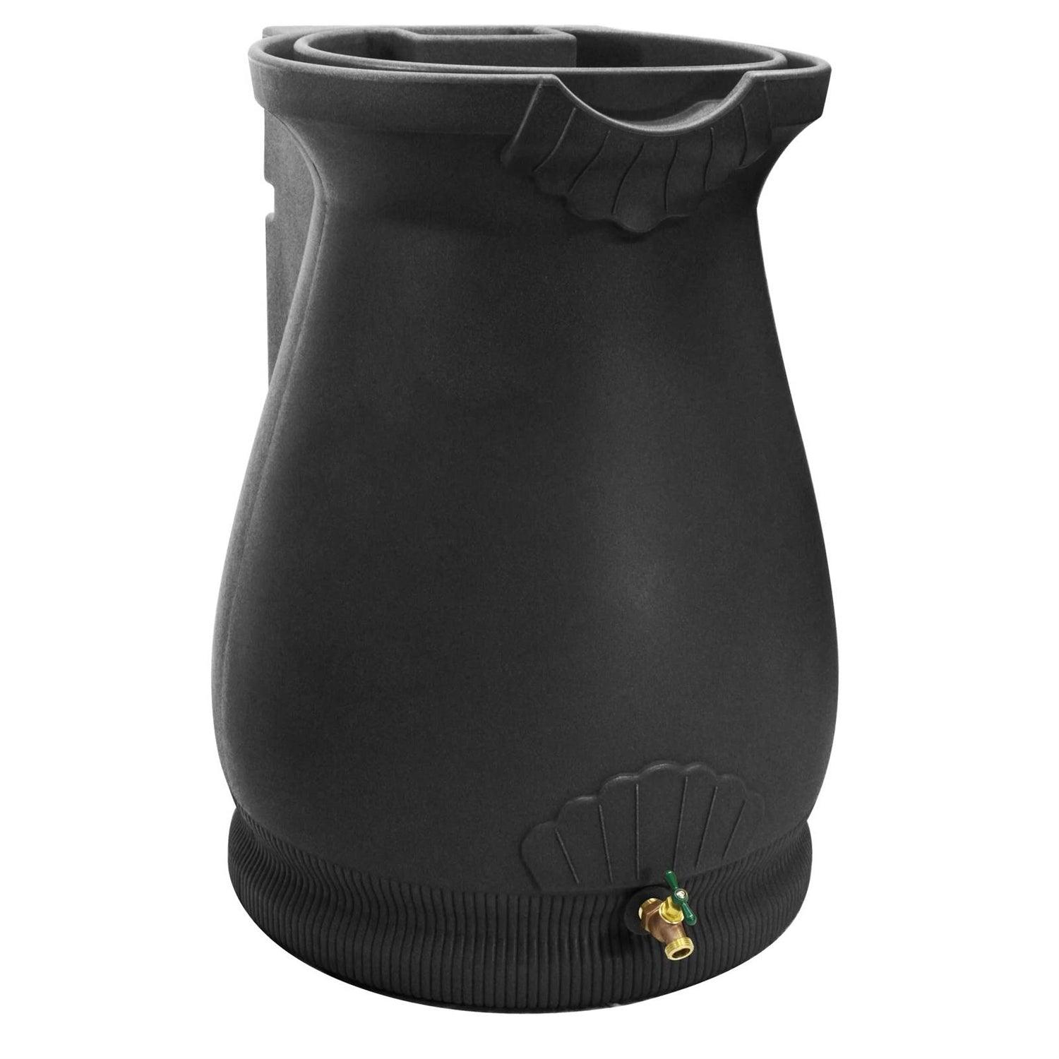 Black 65-Gallon Plastic Urn Rain Barrel with Planter Top - PRHOMZ