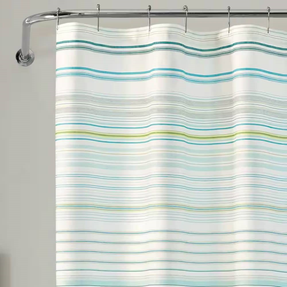 72-inch Sea Breeze Blue Green White Cabana Stripe Cotton Shower Curtain