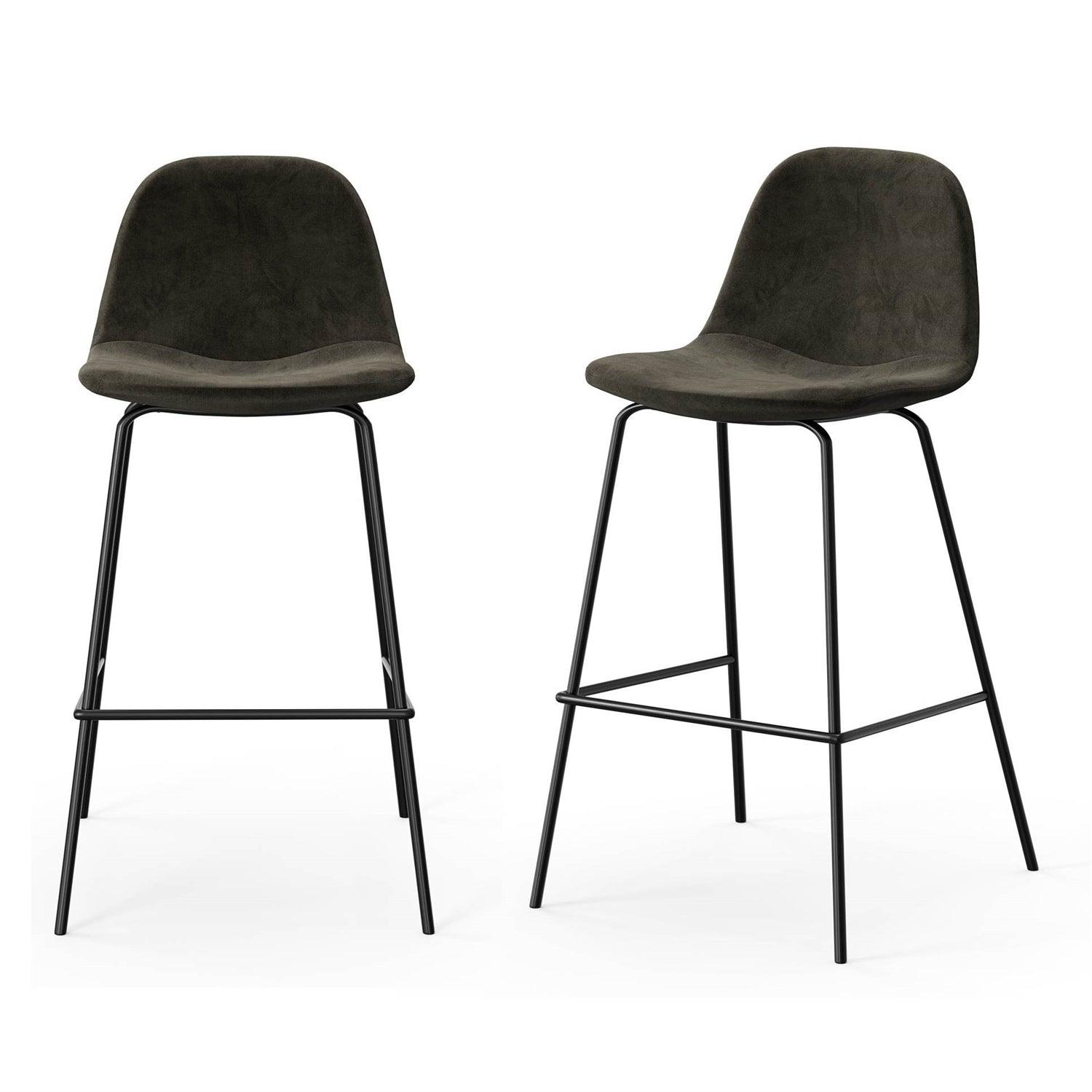 Set of 2 - Modern Counter Height Barstool with Low Back Dark Grey Fabric Seat - PRHOMZ