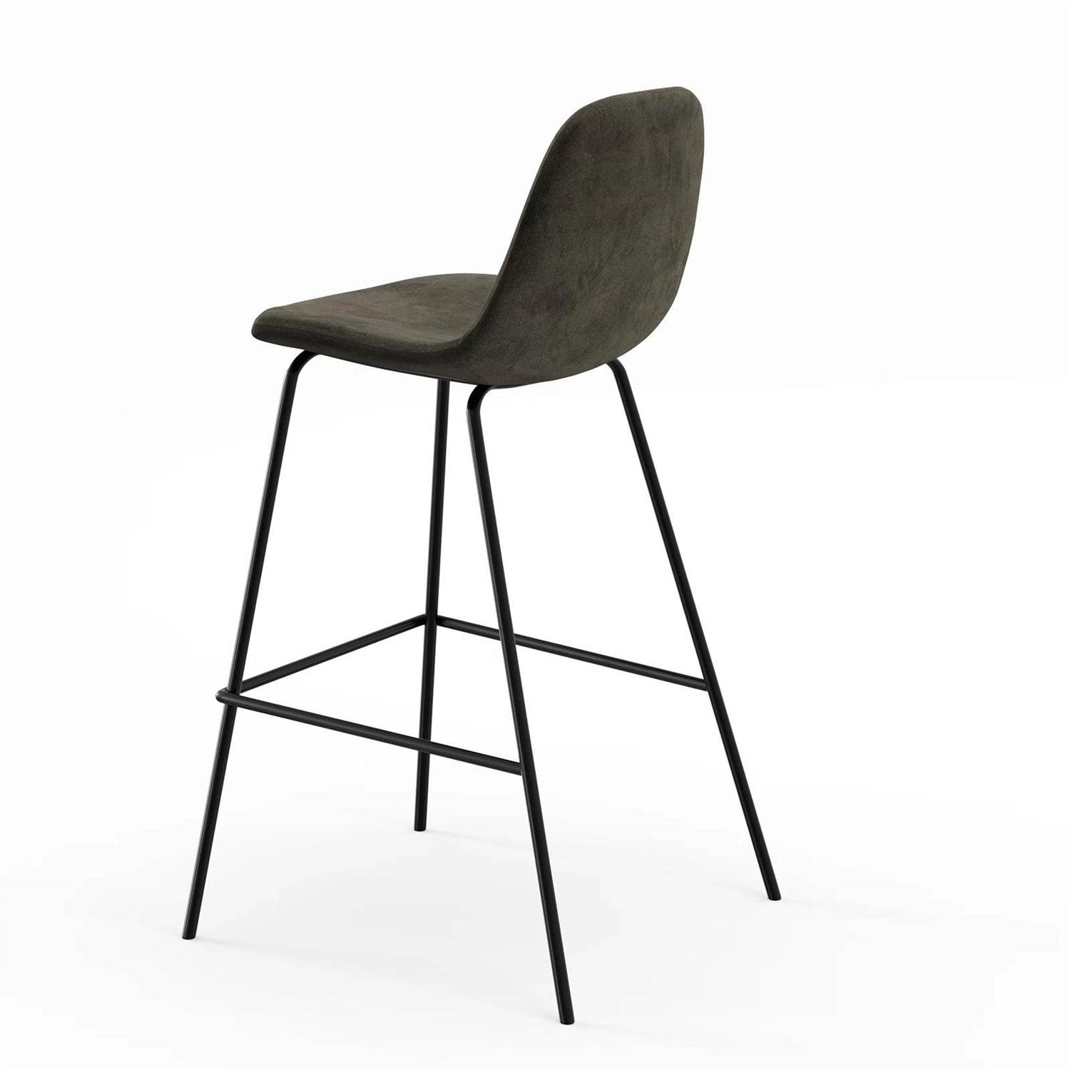 Set of 2 - Modern Counter Height Barstool with Low Back Dark Grey Fabric Seat - PRHOMZ