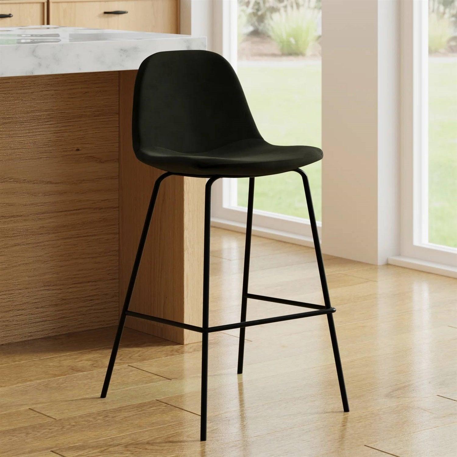 Set of 2 - Modern Counter Height Barstool with Low Back Dark Grey Fabric Seat - PRHOMZ