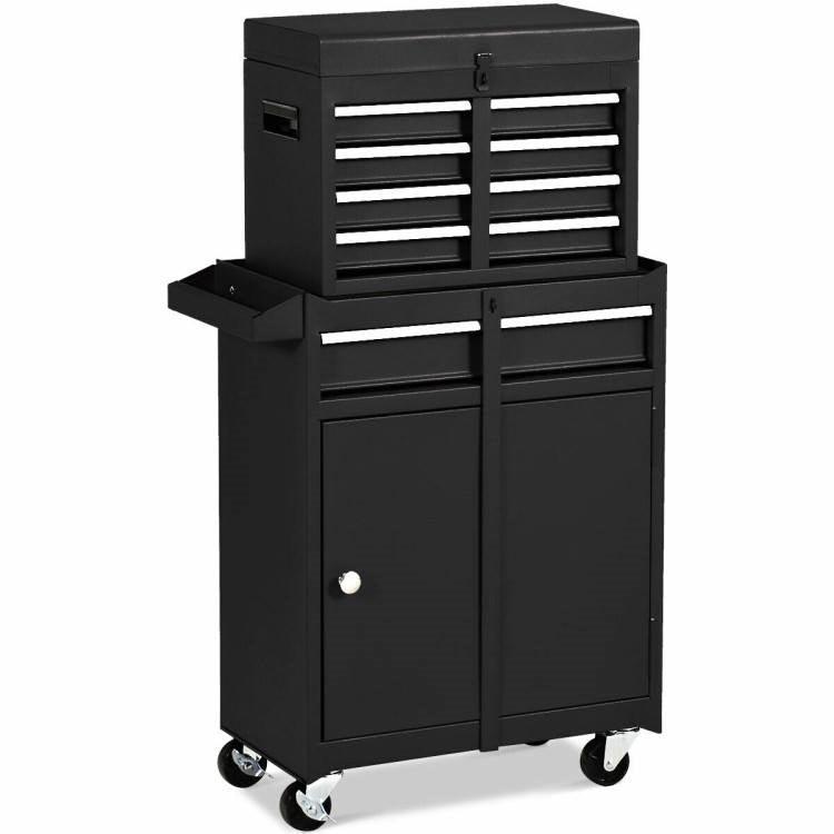 Black Heavy Duty Steel Lockable Rolling Garage Tool Chest Mobile Storage Cart - PRHOMZ