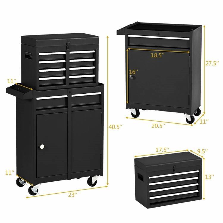Black Heavy Duty Steel Lockable Rolling Garage Tool Chest Mobile Storage Cart - PRHOMZ