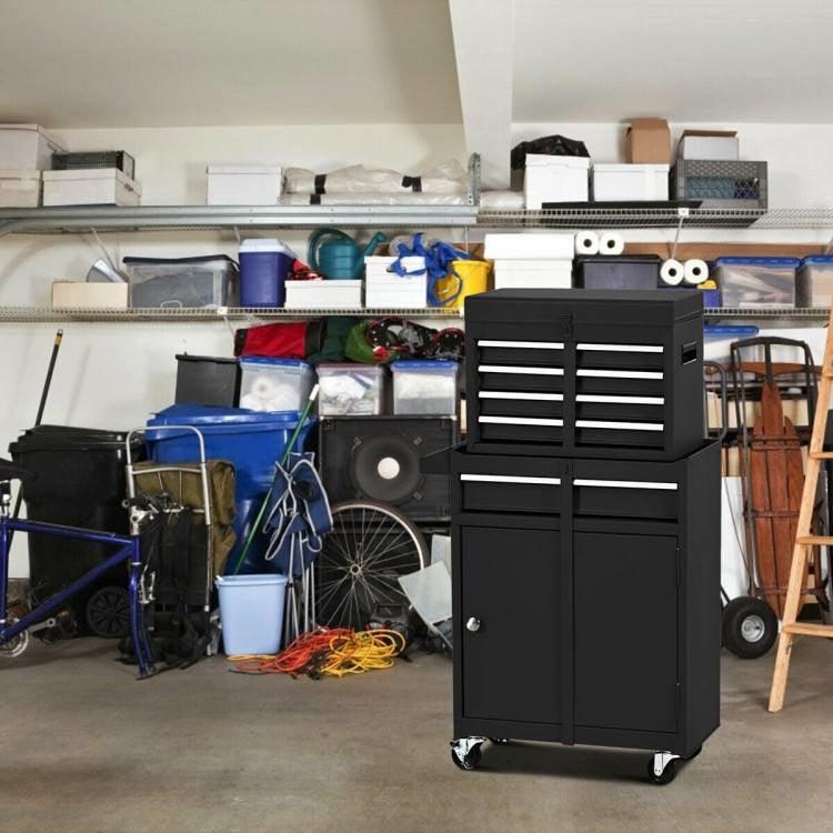 Black Heavy Duty Steel Lockable Rolling Garage Tool Chest Mobile Storage Cart - PRHOMZ
