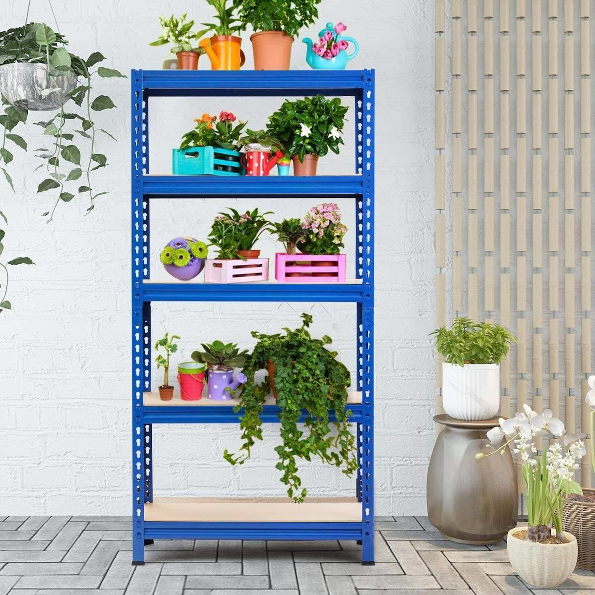 Heavy Duty 60 inch Adjustable 5-Shelf Metal Storage Rack in Navy Blue - PRHOMZ