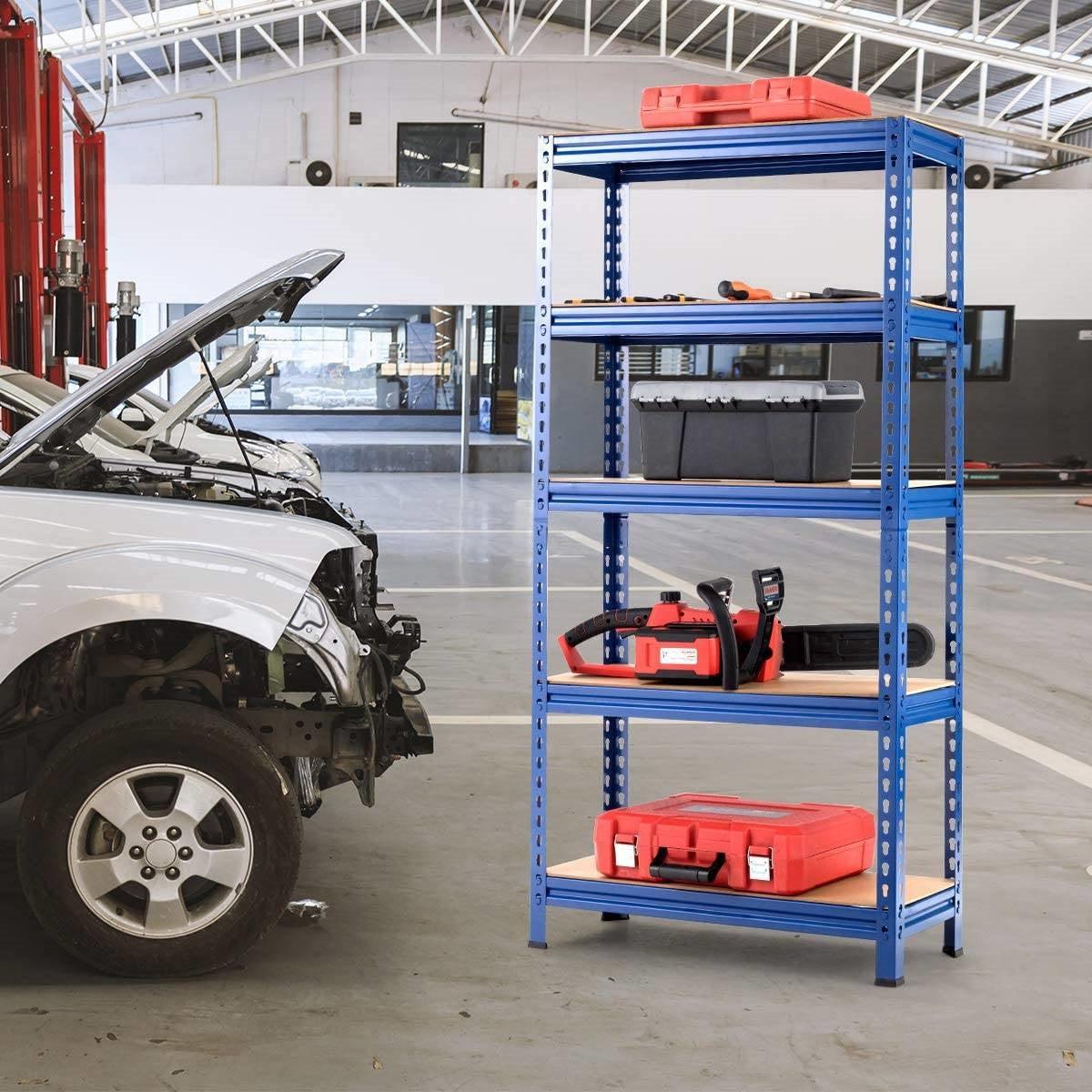 Heavy Duty 60 inch Adjustable 5-Shelf Metal Storage Rack in Navy Blue - PRHOMZ