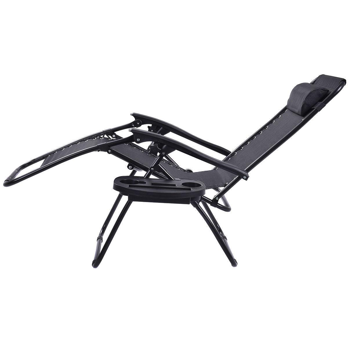 Set of 2 Black Folding Outdoor Zero Gravity Lounge Chair Recliner - PRHOMZ