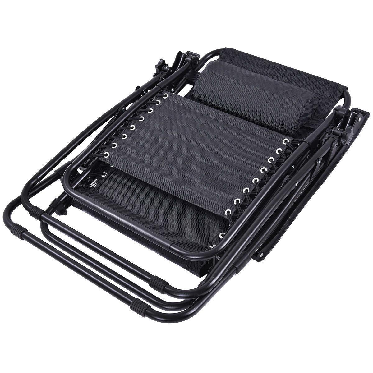 Set of 2 Black Folding Outdoor Zero Gravity Lounge Chair Recliner - PRHOMZ