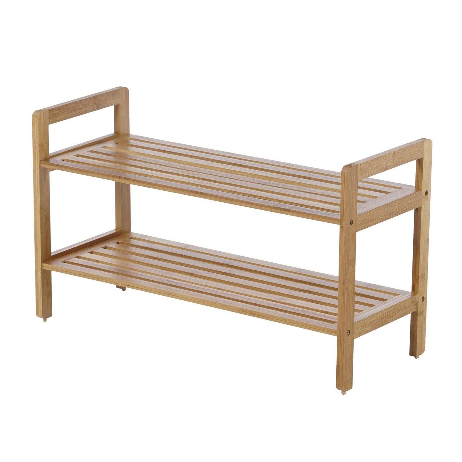 Modern Bamboo 2-Shelf Shoe Rack - Holds up to 8-Pair of Shoes - PRHOMZ